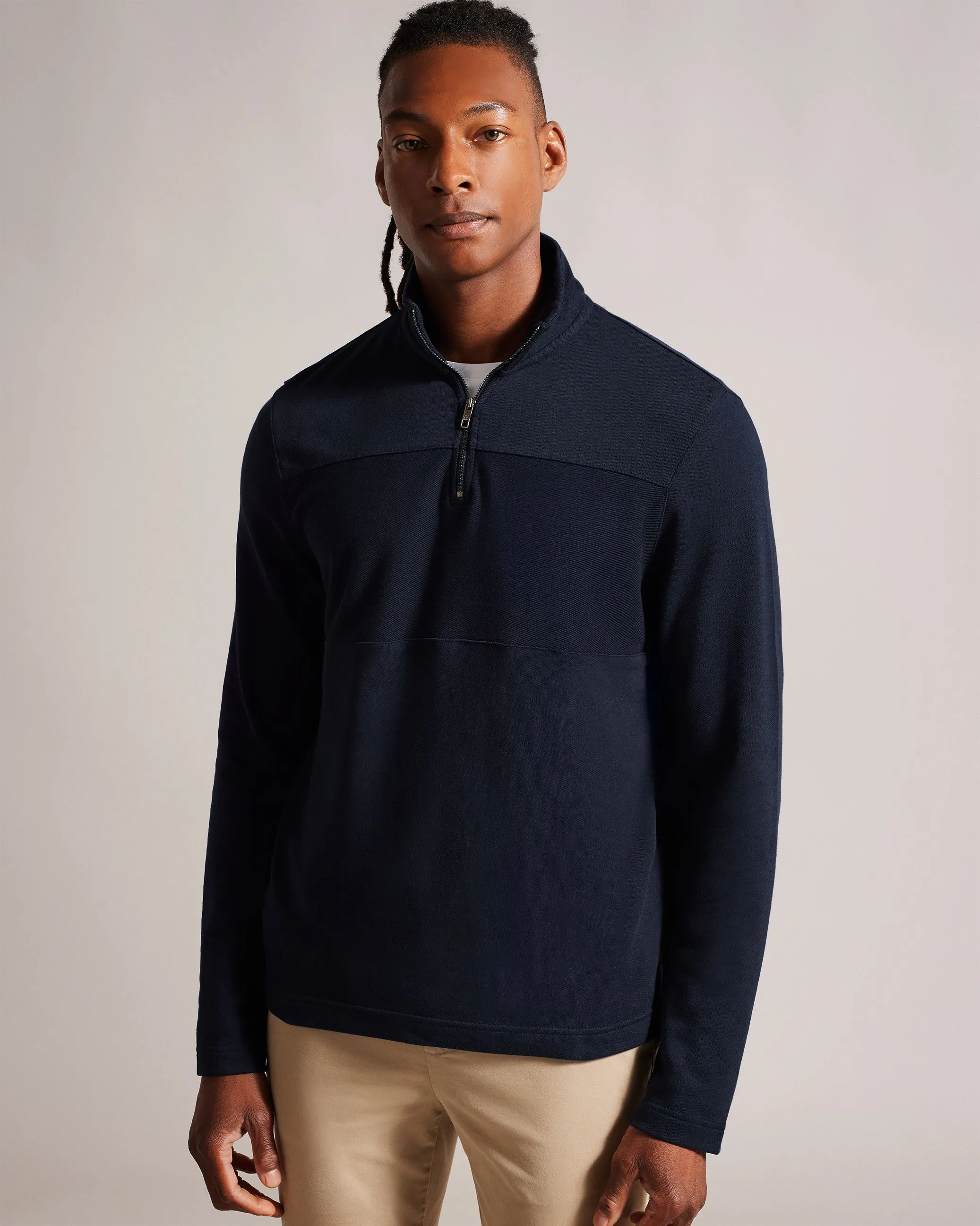 Gazine Long Sleeve Half Zip Pullover Navy