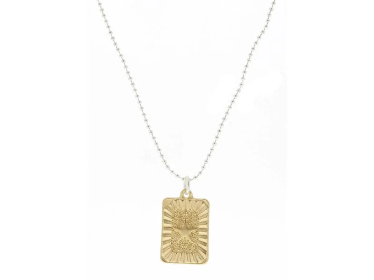 Gold Textured Rectangle with Star Center Necklace