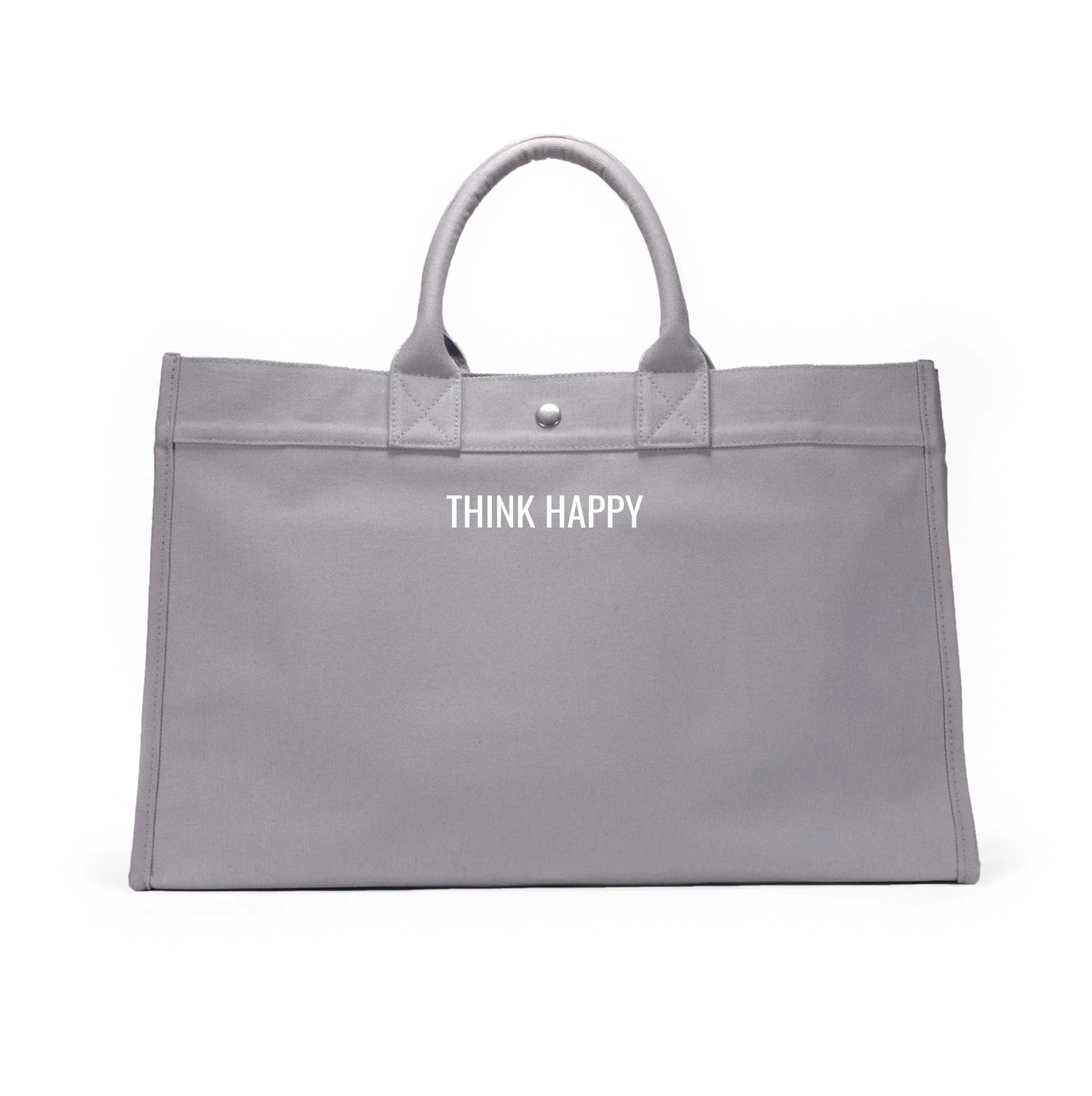 Grey East-West Bag with White Matte Micro "Think Happy"