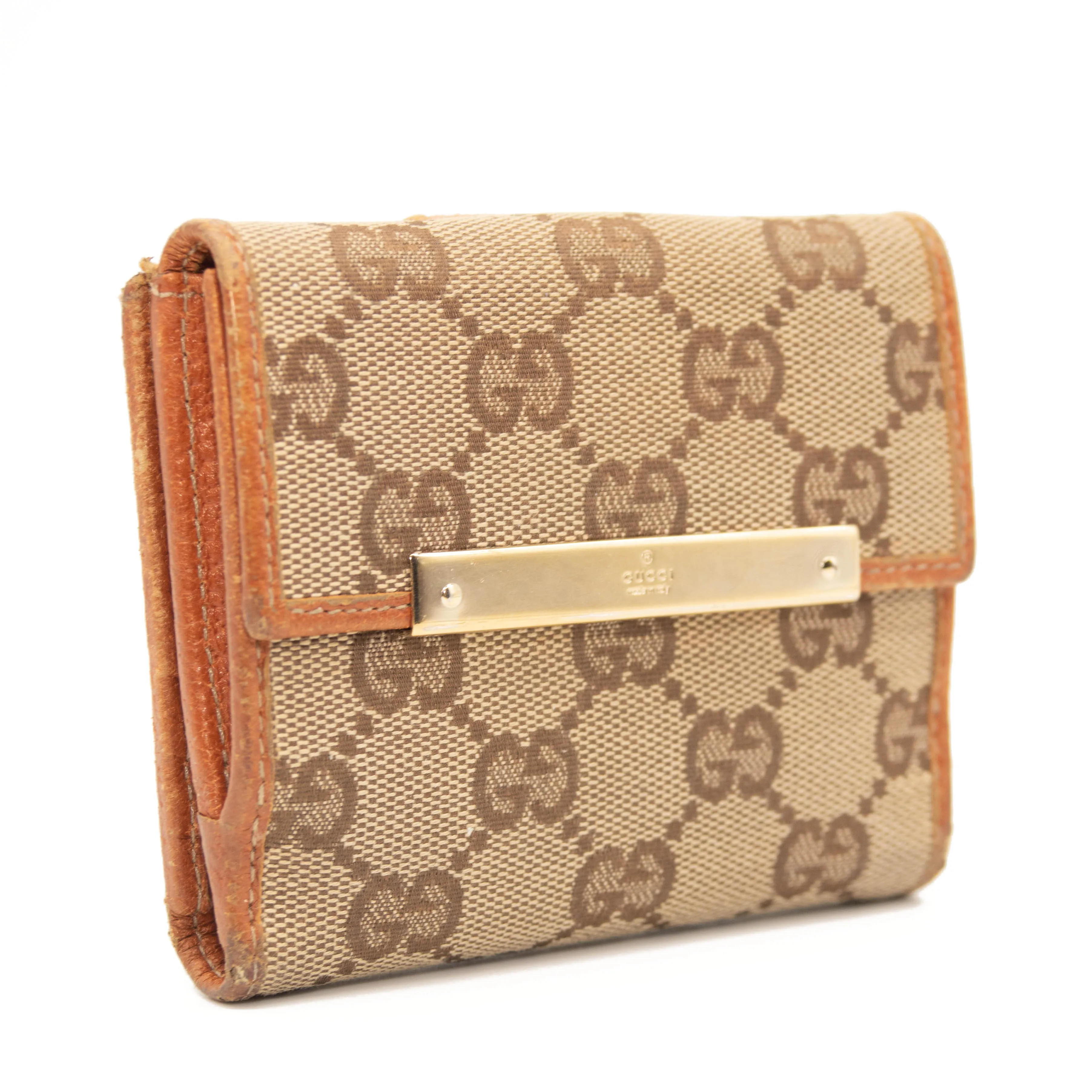 Gucci Orange/Beige/Ebony GG Canvas and Leather French Flap Wallet