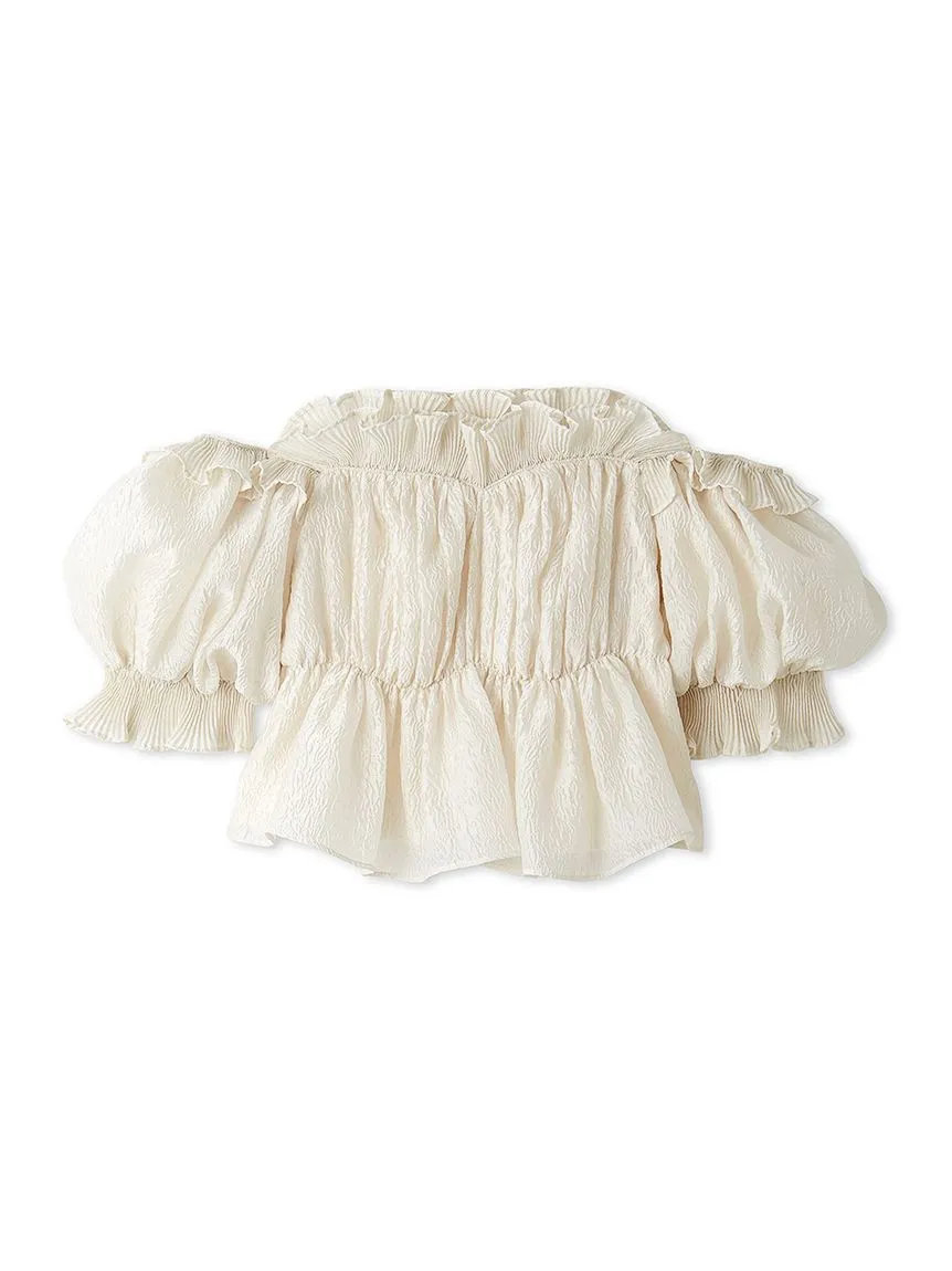 Jacquard Volume Gathered Off-Shoulder Ruffle Blouse