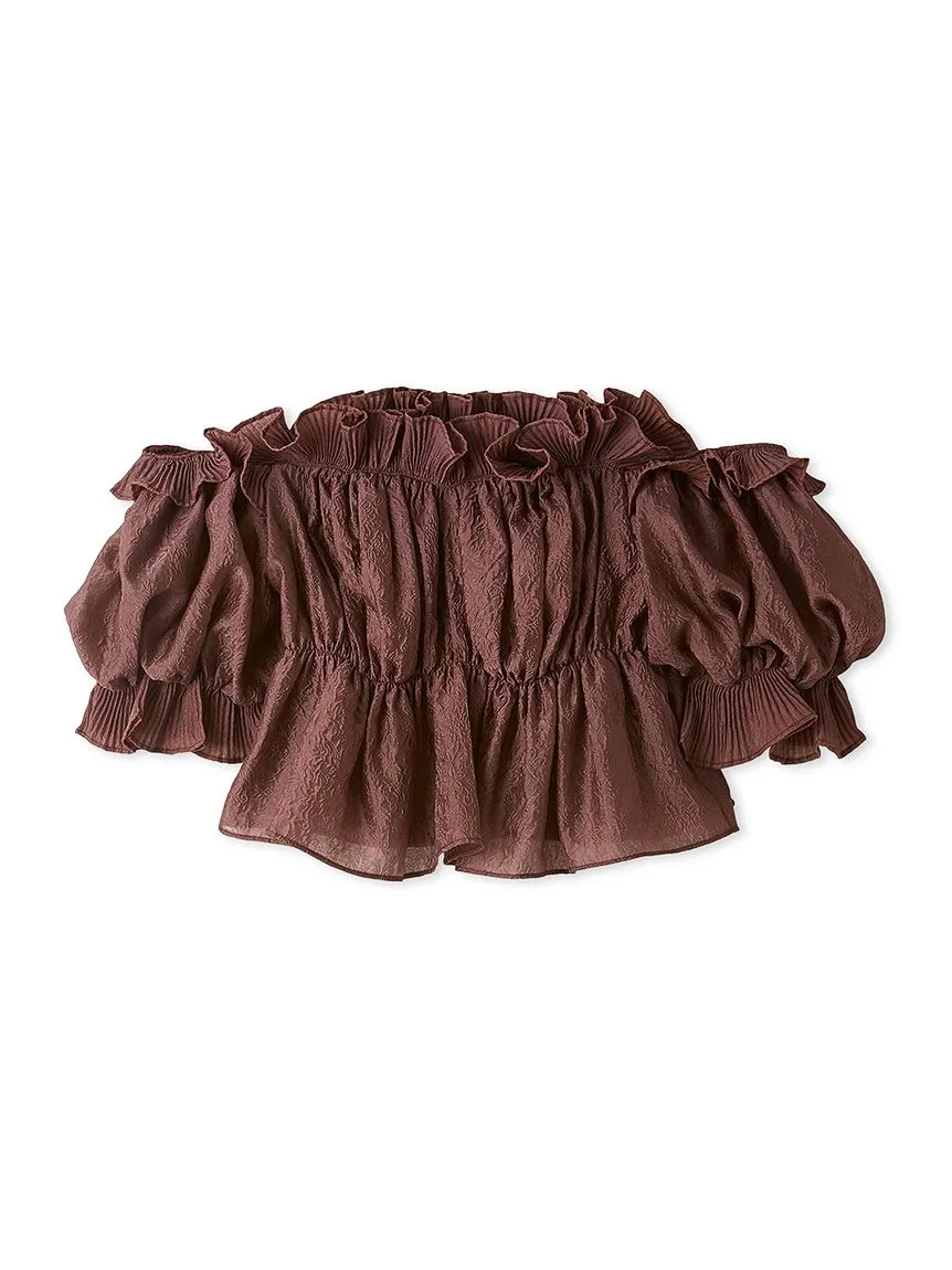 Jacquard Volume Gathered Off-Shoulder Ruffle Blouse