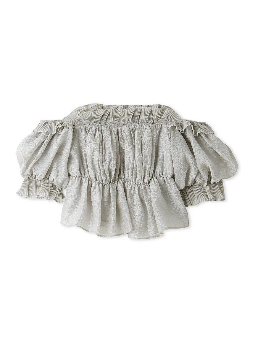 Jacquard Volume Gathered Off-Shoulder Ruffle Blouse