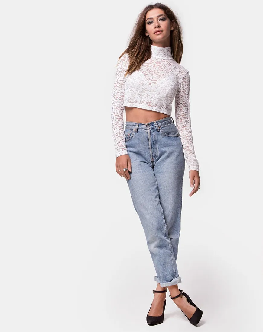 Lara Crop Top in Rose Lace White