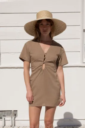 LINEN BLEND MINI DRESS WITH FRONT CUTOUT