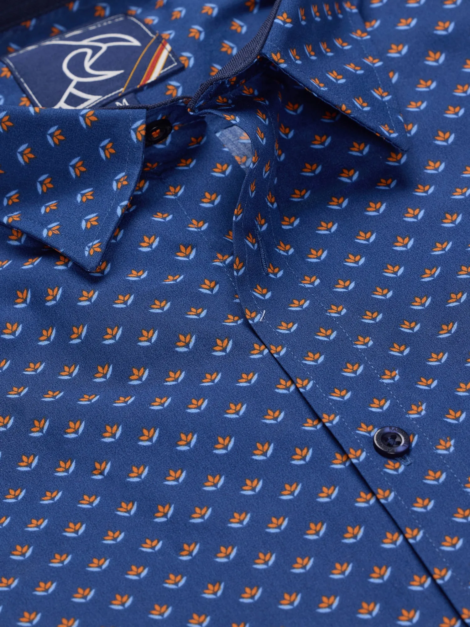 Long Sleeve Leaf Print Shirt - Navy/Orange