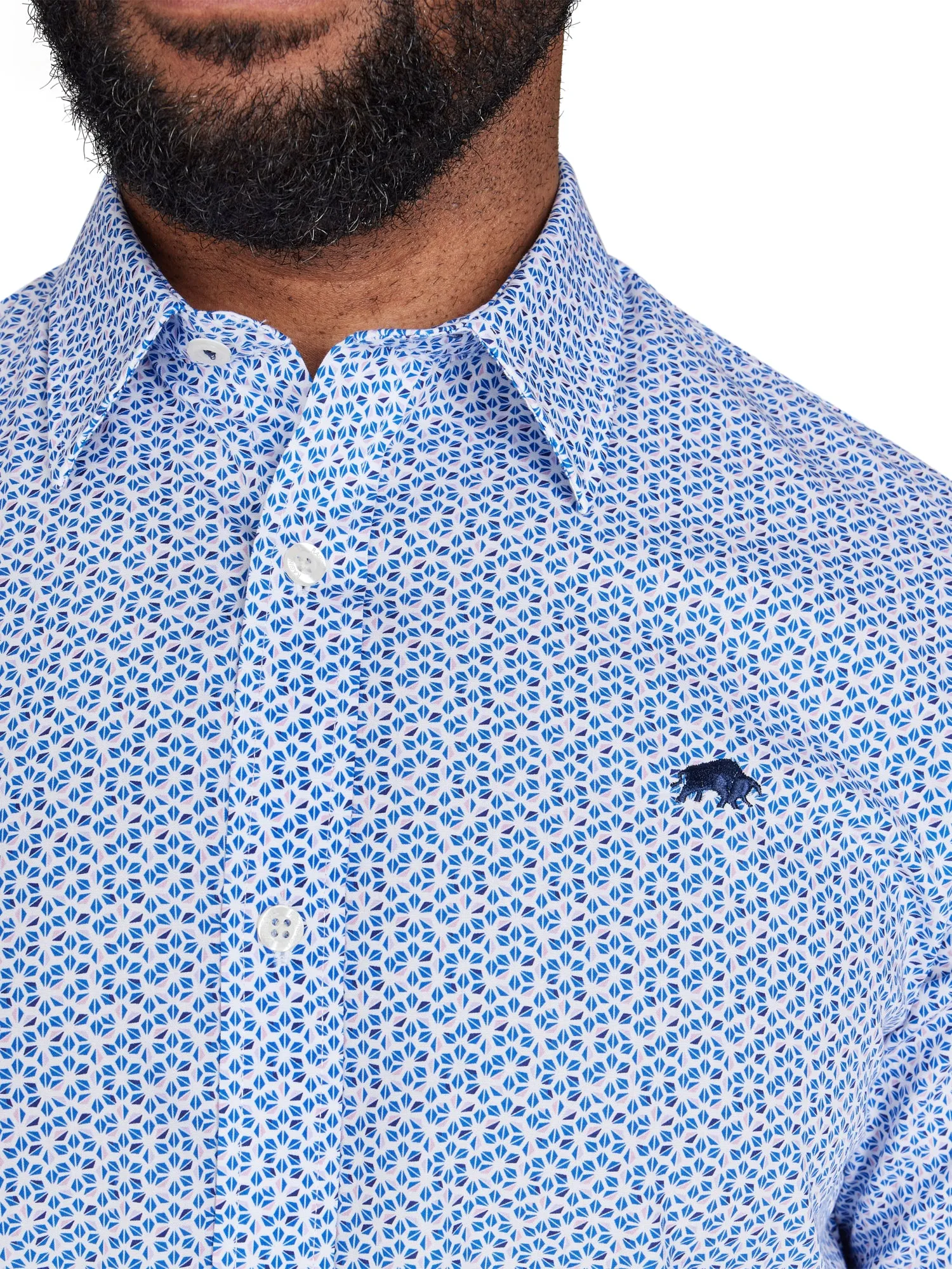 Long Sleeve Pentagon Pattern Shirt - Navy