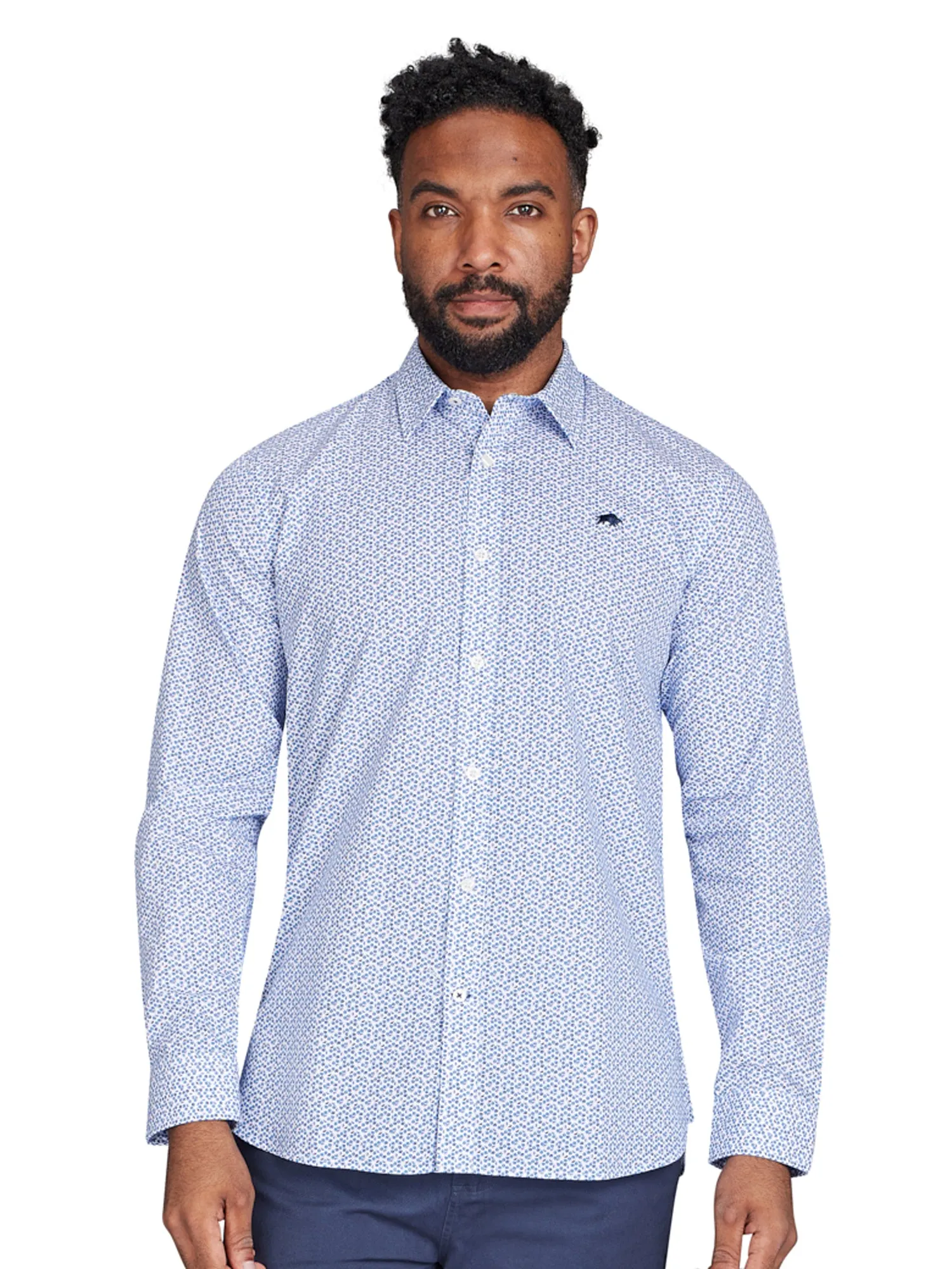 Long Sleeve Pentagon Pattern Shirt - Navy