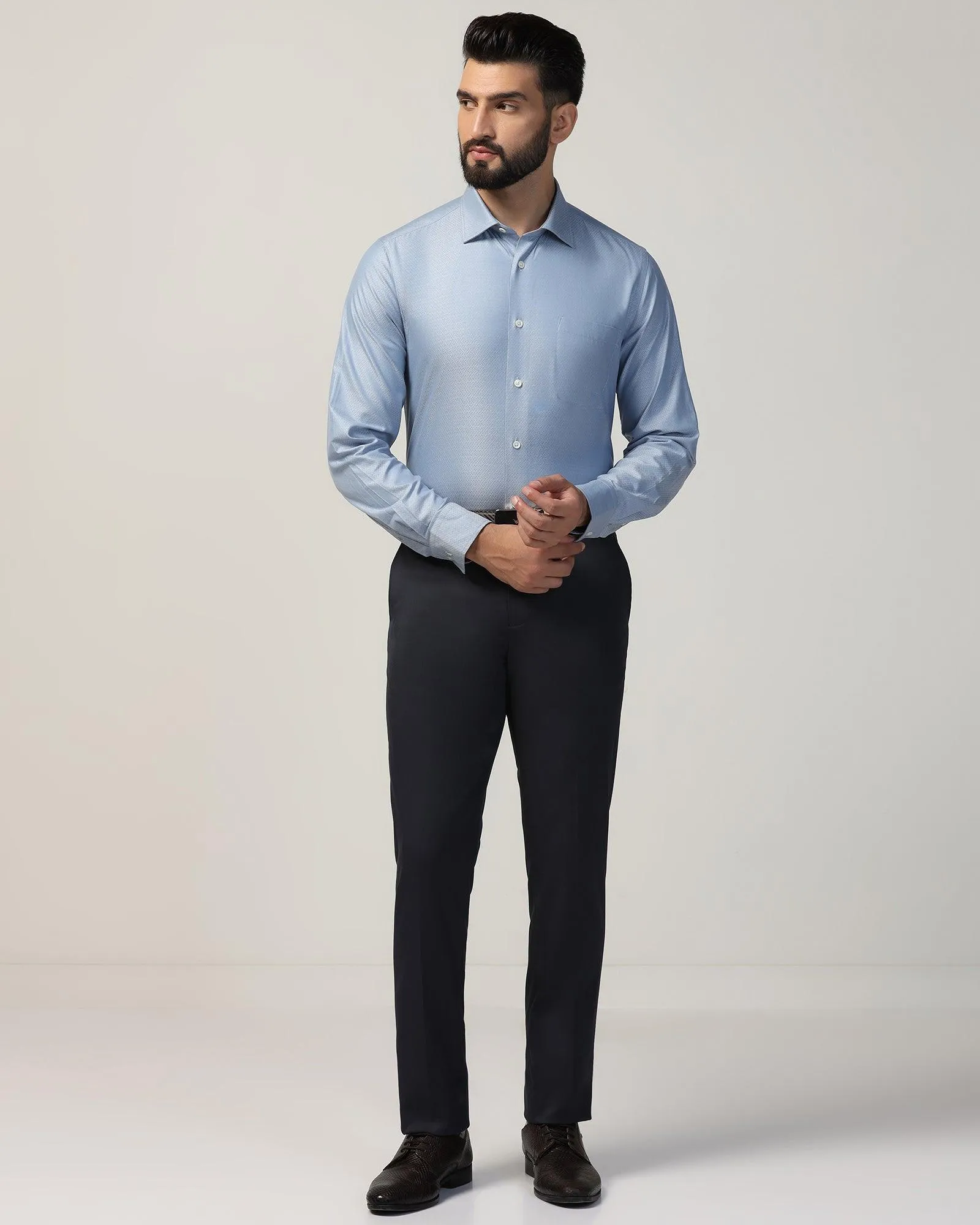 Luxe Formal Mid Blue Textured Shirt - Goal