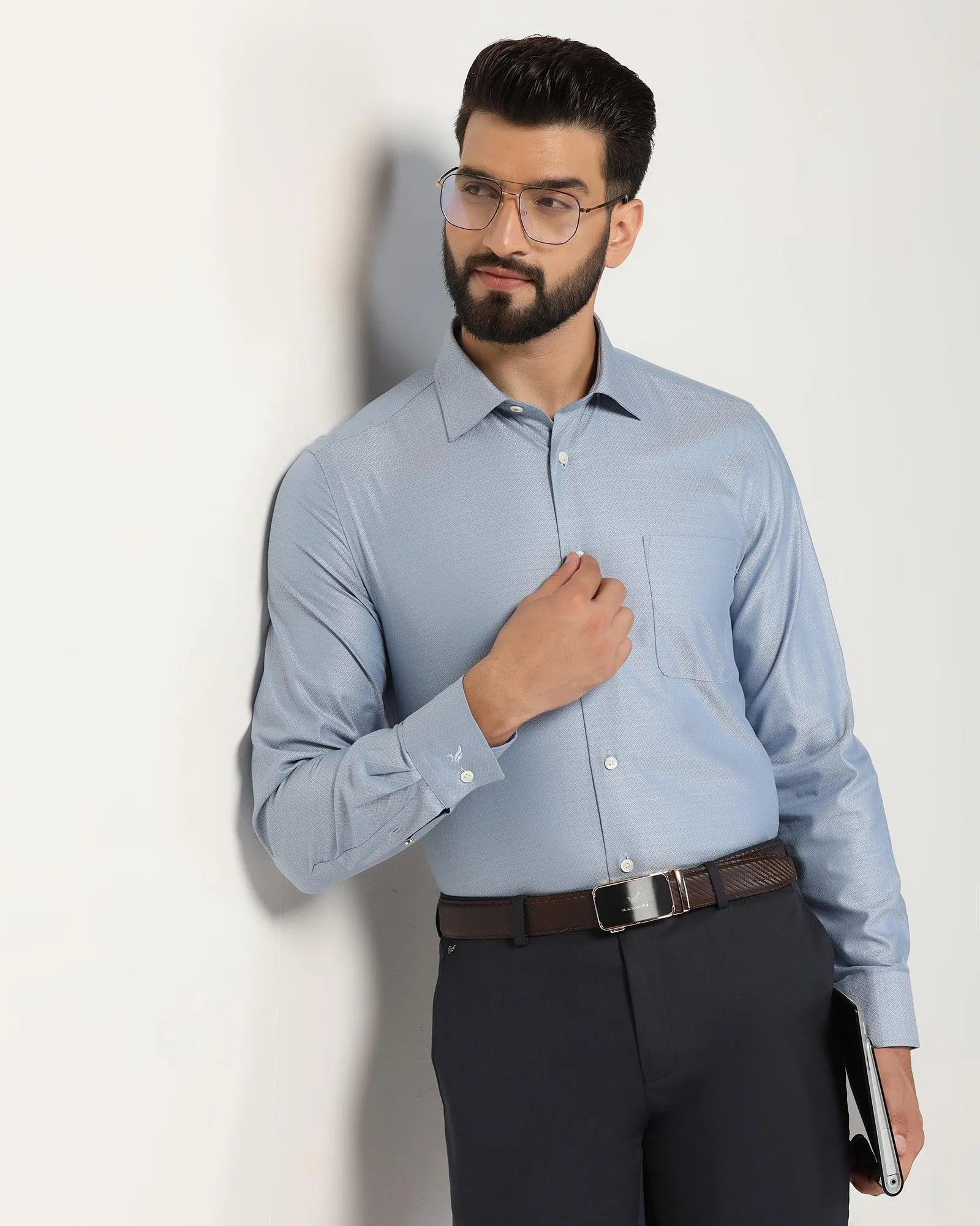 Luxe Formal Mid Blue Textured Shirt - Goal