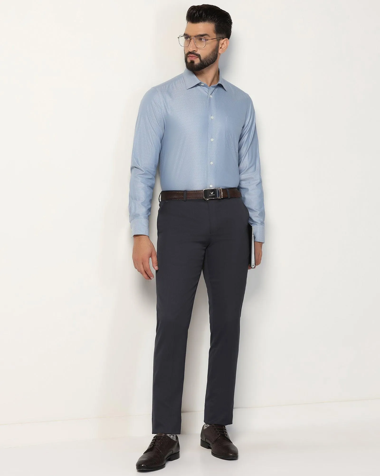 Luxe Formal Mid Blue Textured Shirt - Goal