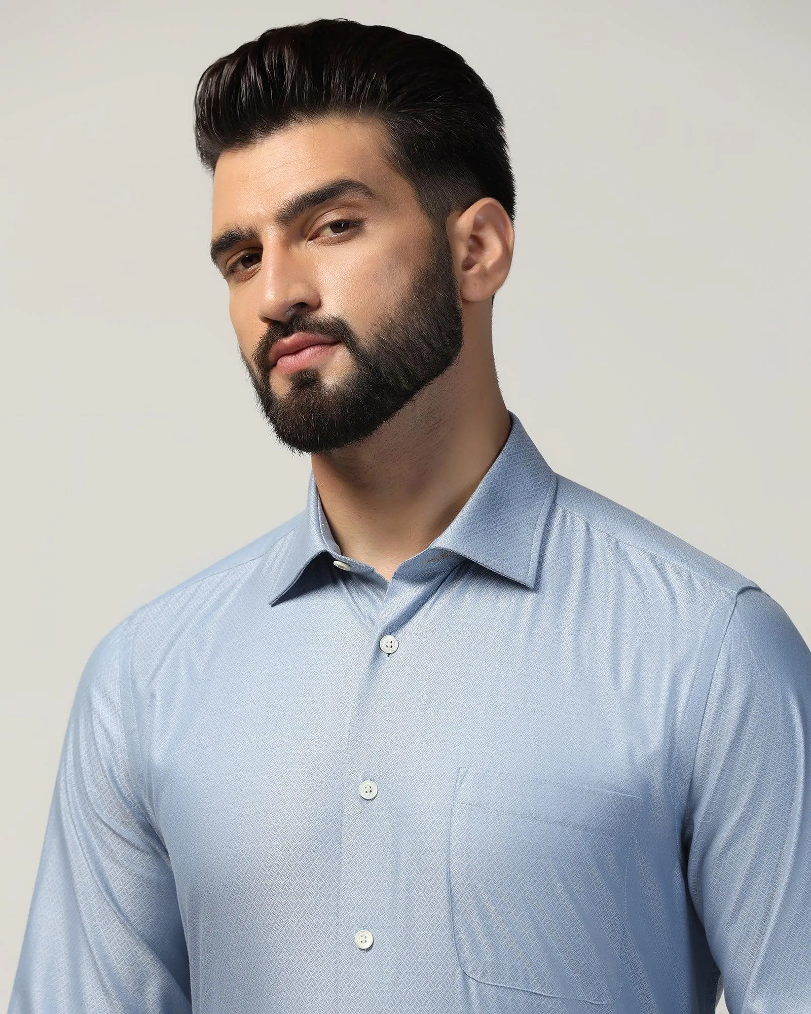 Luxe Formal Mid Blue Textured Shirt - Goal