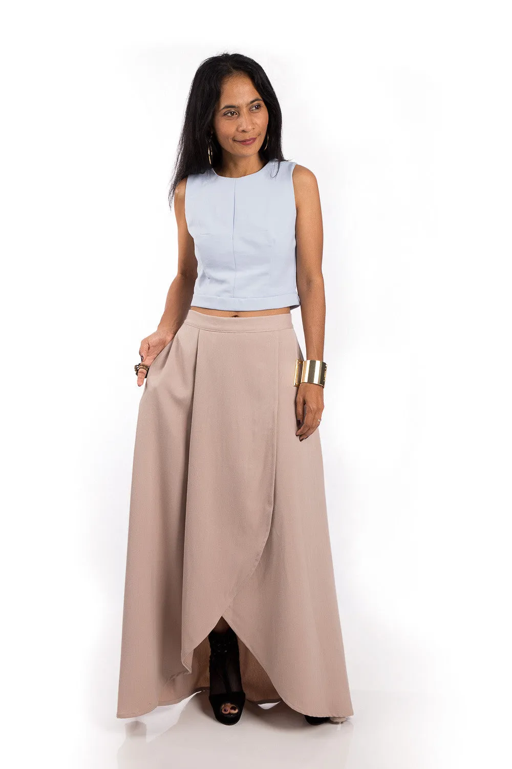 Maxi Skirt,  Split Skirt, Beige Skirt