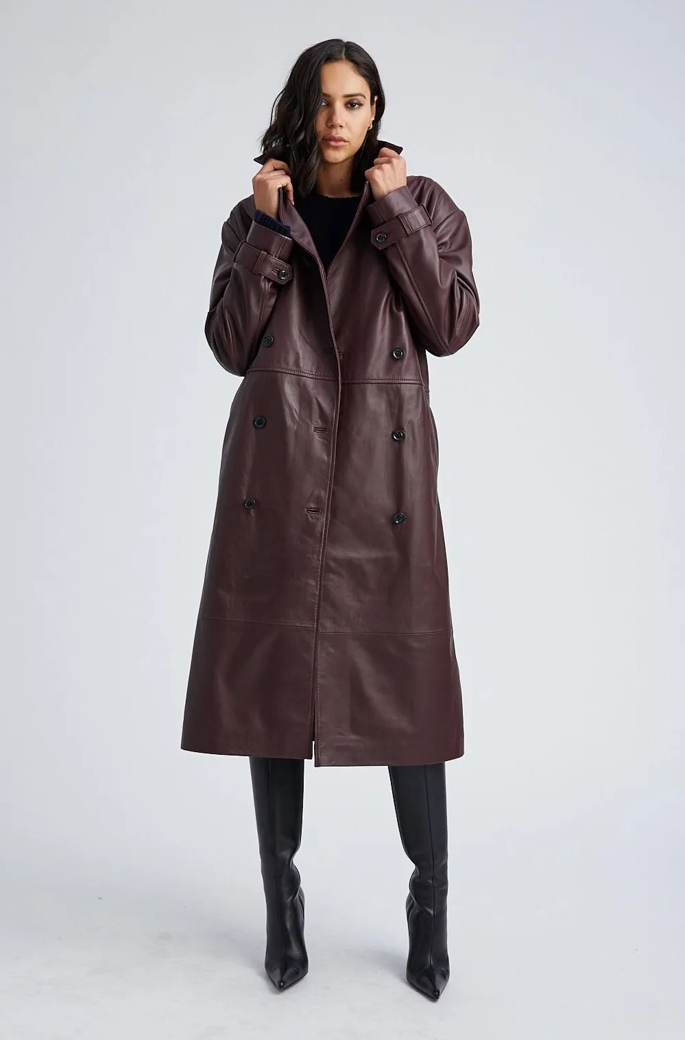 Merlot Leather Trench Coat