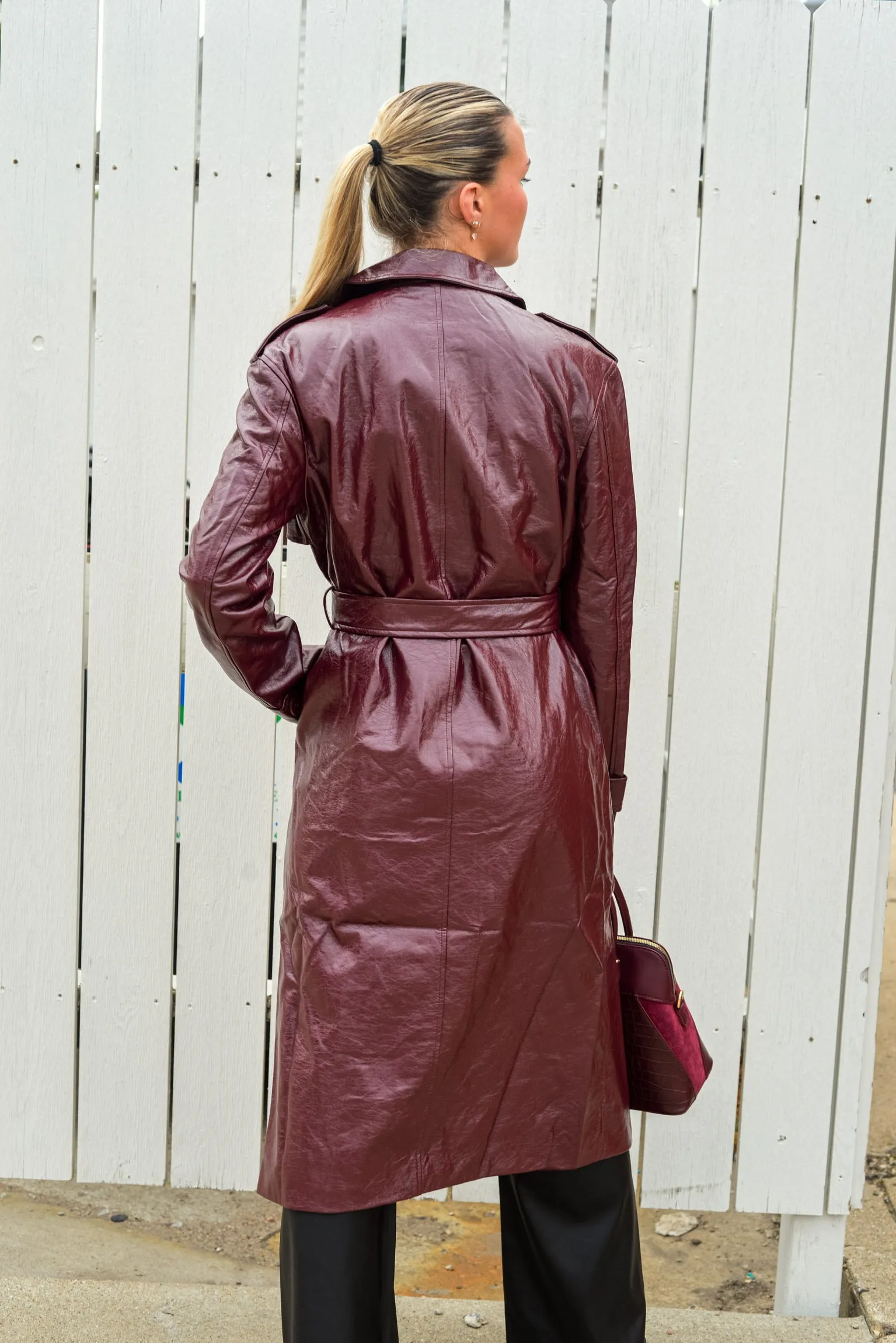 MERLOT LEATHER TRENCH