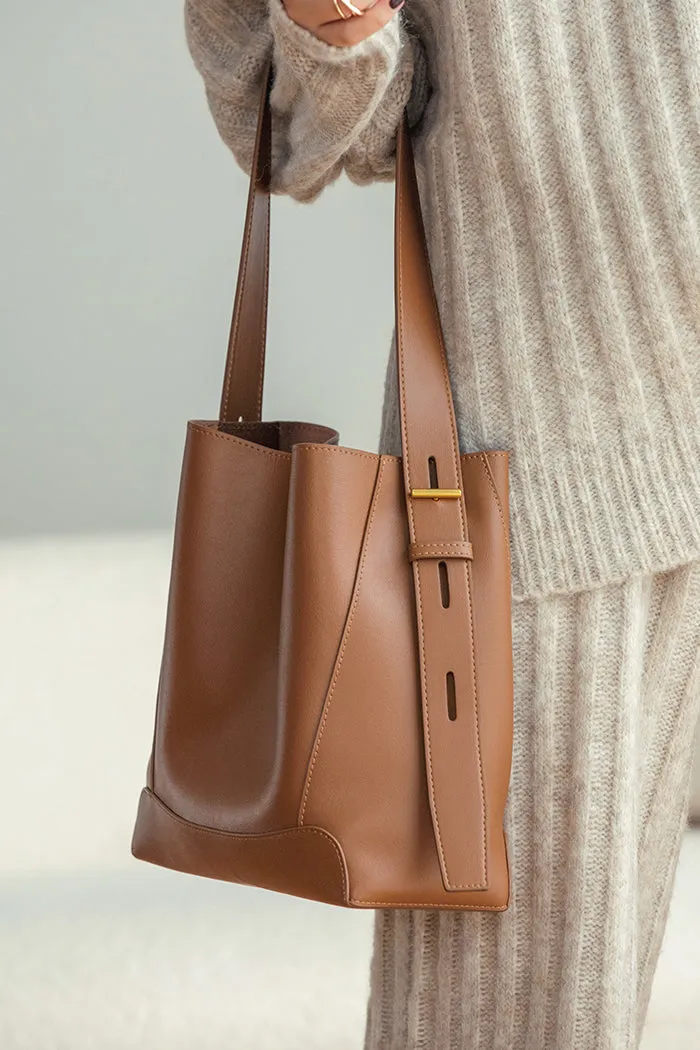 Minimalist Bucket Bag in Genuine Leather | Leather Shoulder Bag, Chic Crossbody Bag, Gift for Her