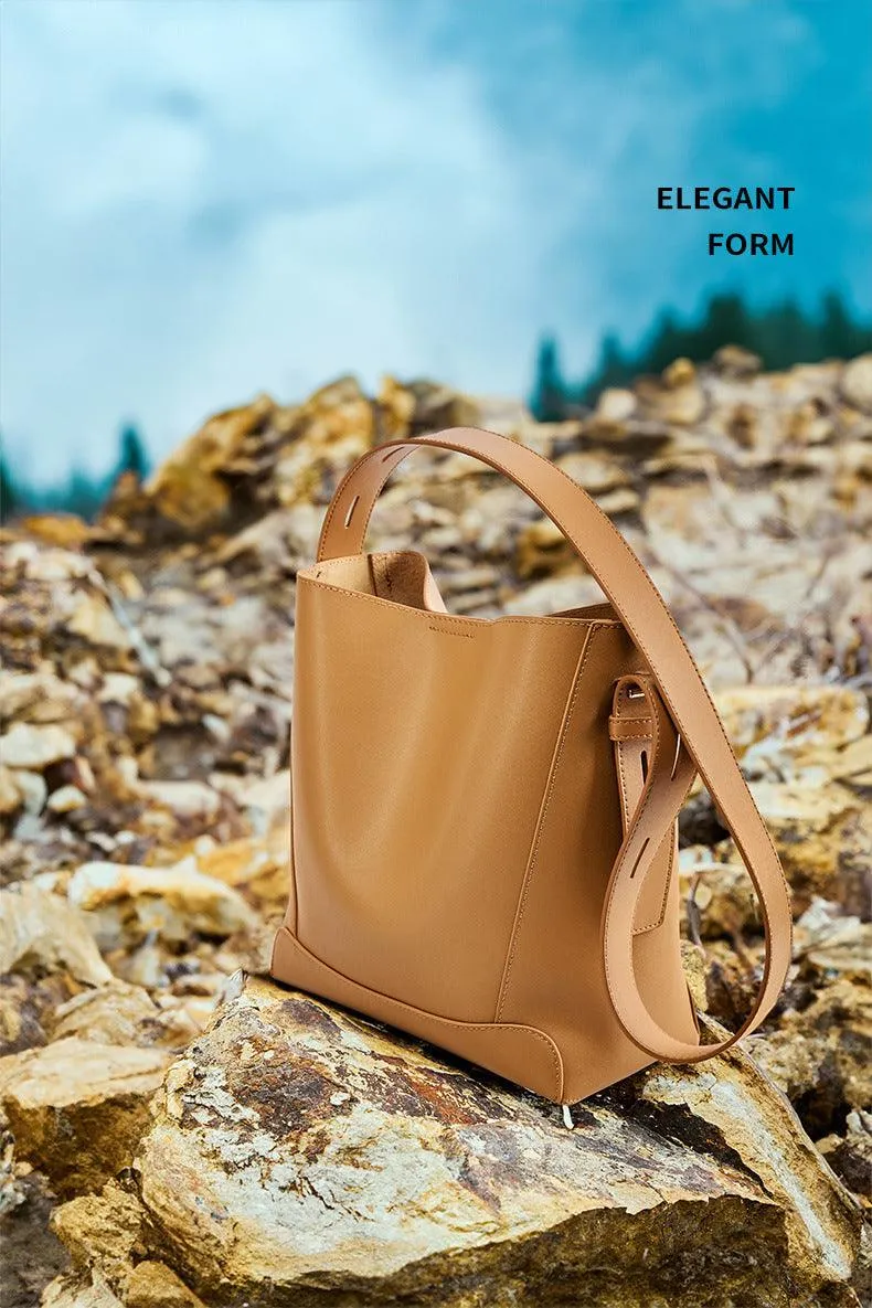 Minimalist Genuine Leather Bucket Bag | Leather Shoulder Bag, Chic Crossbody Bag, Gift for Her