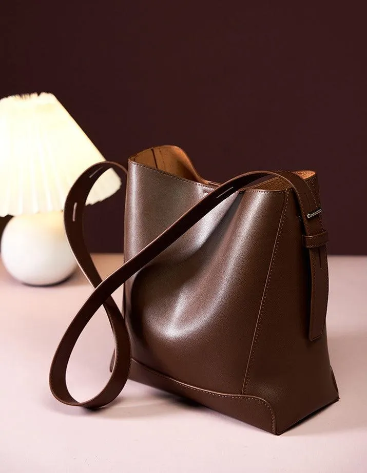 Minimalist Genuine Leather Bucket Bag | Leather Shoulder Bag, Chic Crossbody Bag, Gift for Her