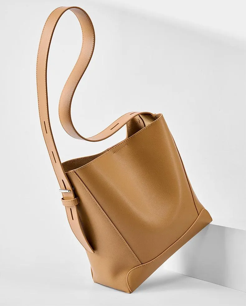 Minimalist Genuine Leather Bucket Bag | Leather Shoulder Bag, Chic Crossbody Bag, Gift for Her