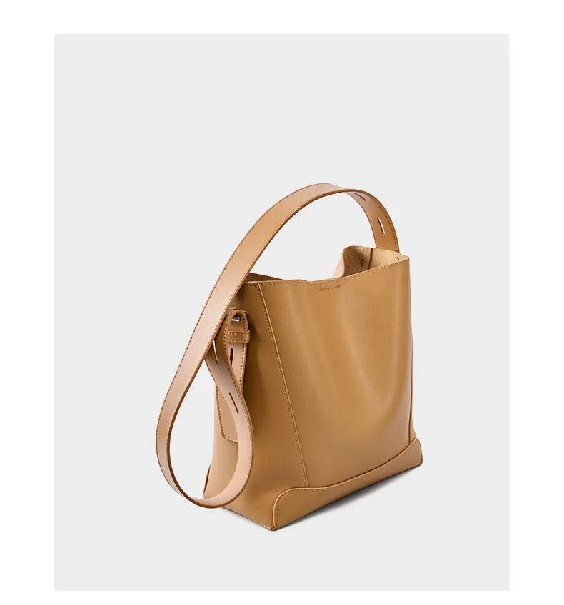 Minimalist Genuine Leather Bucket Bag | Leather Shoulder Bag, Chic Crossbody Bag, Gift for Her