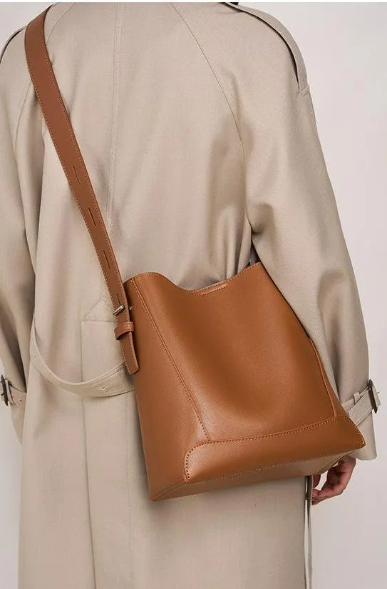 Minimalist Genuine Leather Bucket Bag | Leather Shoulder Bag, Chic Crossbody Bag, Gift for Her