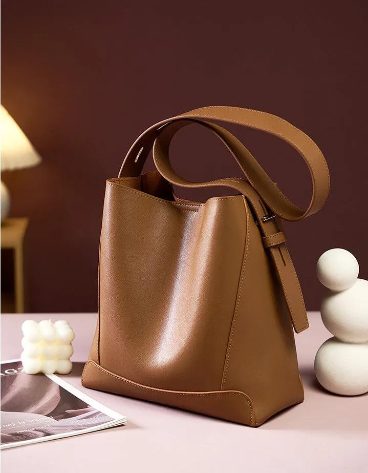 Minimalist Genuine Leather Bucket Bag | Leather Shoulder Bag, Chic Crossbody Bag, Gift for Her