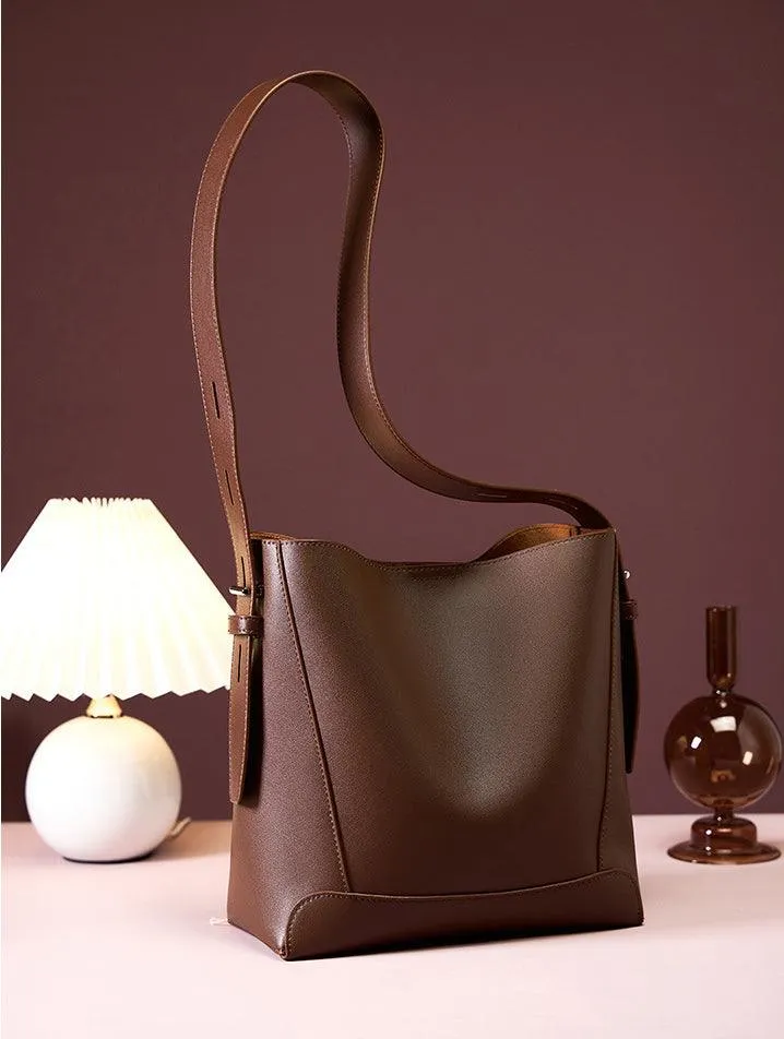 Minimalist Genuine Leather Bucket Bag | Leather Shoulder Bag, Chic Crossbody Bag, Gift for Her