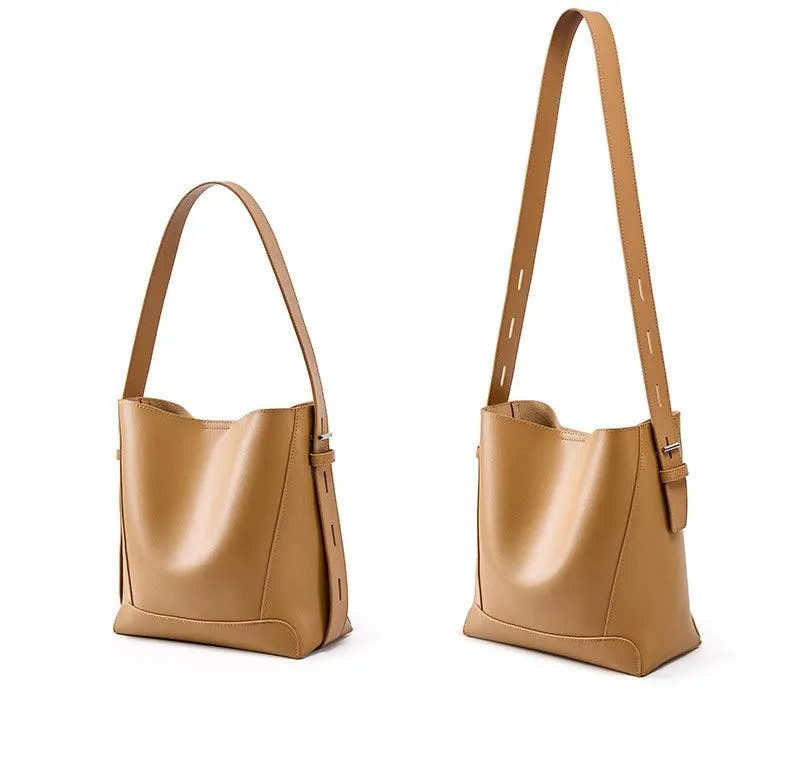 Minimalist Genuine Leather Bucket Bag | Leather Shoulder Bag, Chic Crossbody Bag, Gift for Her