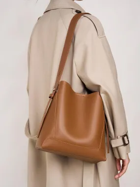 Minimalist Genuine Leather Bucket Bag | Leather Shoulder Bag, Chic Crossbody Bag, Gift for Her