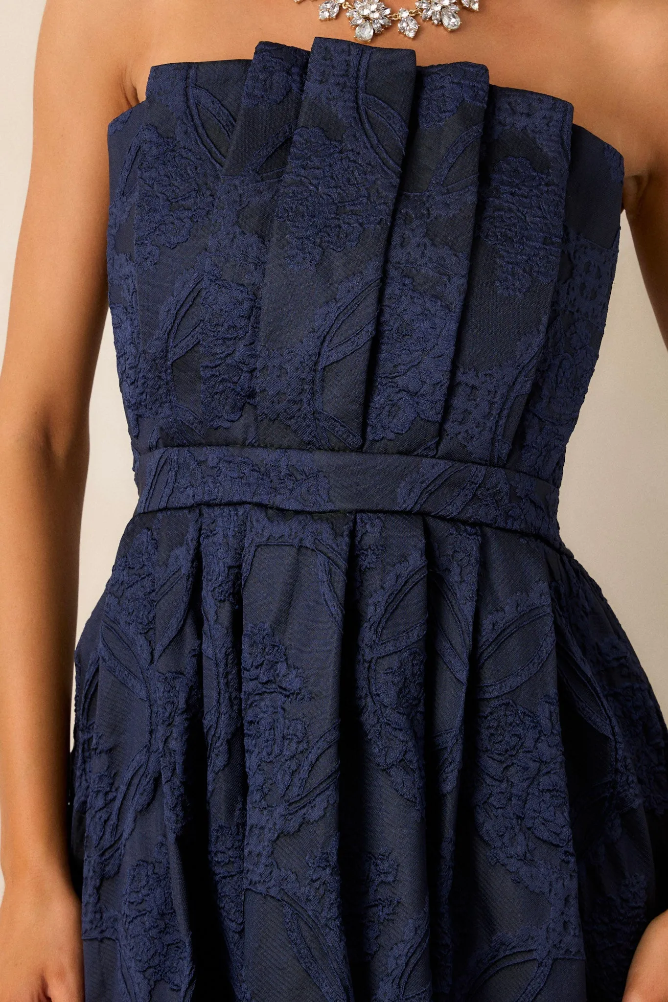 Moonstone Dreams Navy Floral Jacquard Midi Dress