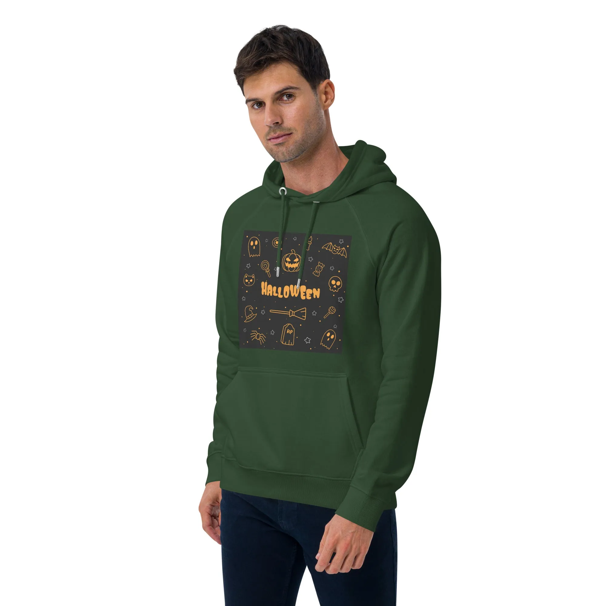 Multiple Halloween Graphic Men Eco Raglan Hoodie