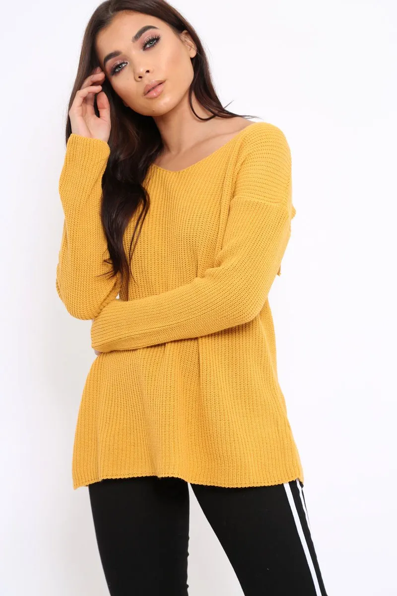 Mustard Knitted Jumper with Bow Back - Oliviah