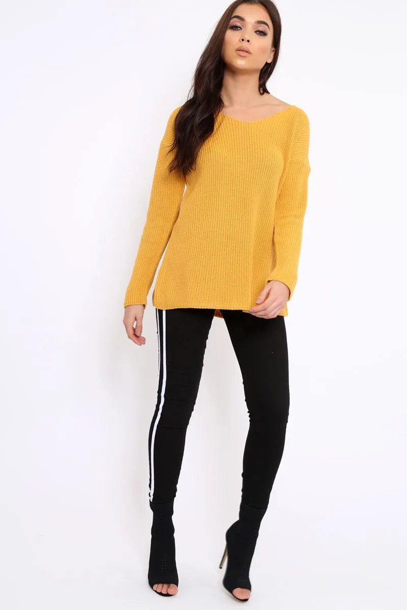 Mustard Knitted Jumper with Bow Back - Oliviah