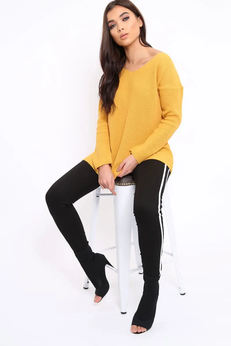 Mustard Knitted Jumper with Bow Back - Oliviah