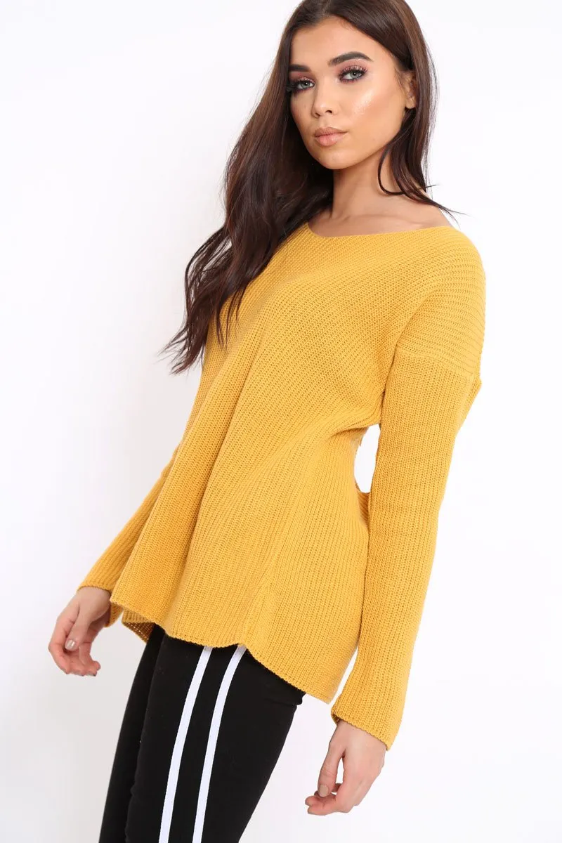 Mustard Knitted Jumper with Bow Back - Oliviah