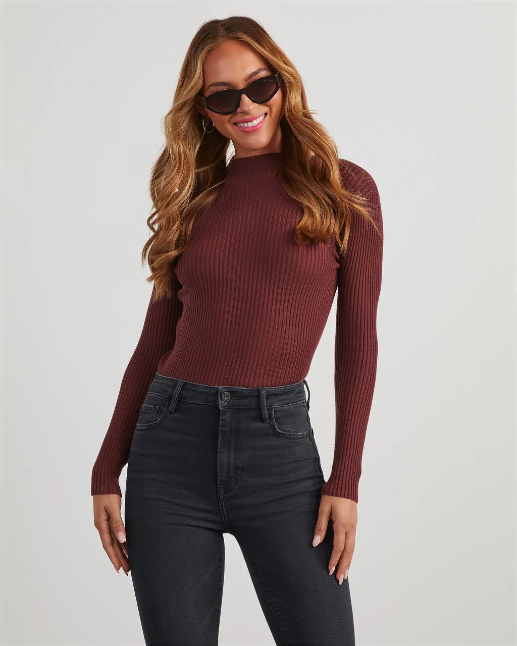 Naomi Ribbed Mock Neck Long Sleeve Top