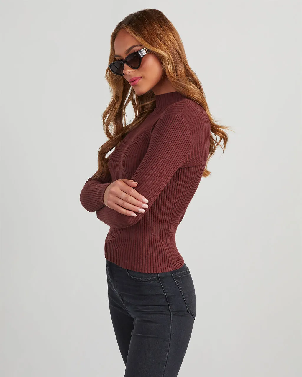 Naomi Ribbed Mock Neck Long Sleeve Top