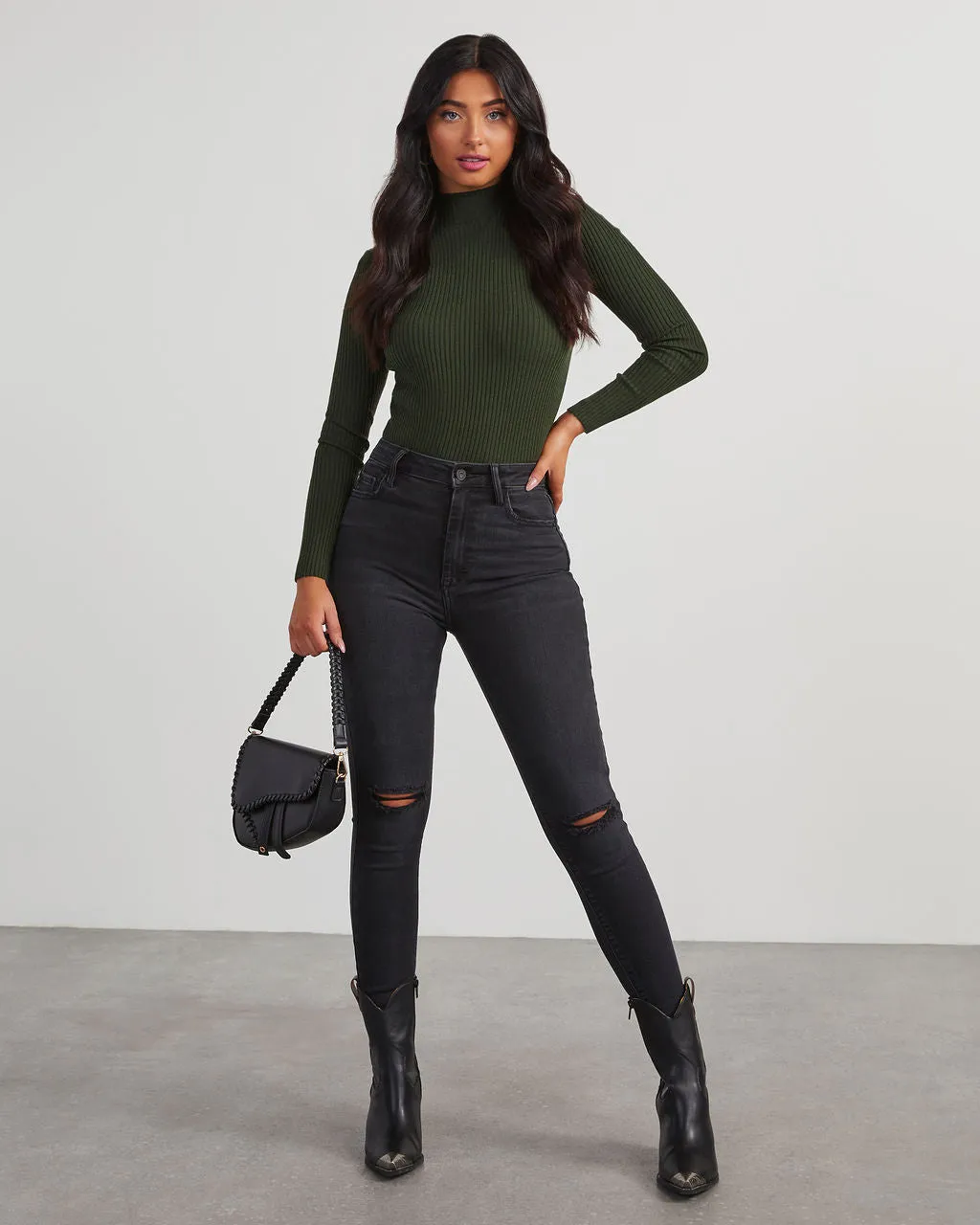 Naomi Ribbed Mock Neck Long Sleeve Top