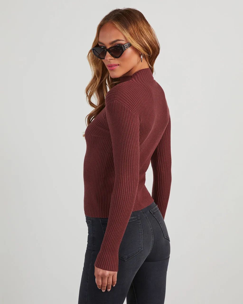 Naomi Ribbed Mock Neck Long Sleeve Top