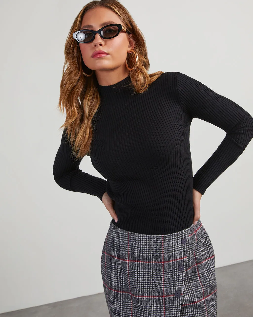 Naomi Ribbed Mock Neck Long Sleeve Top