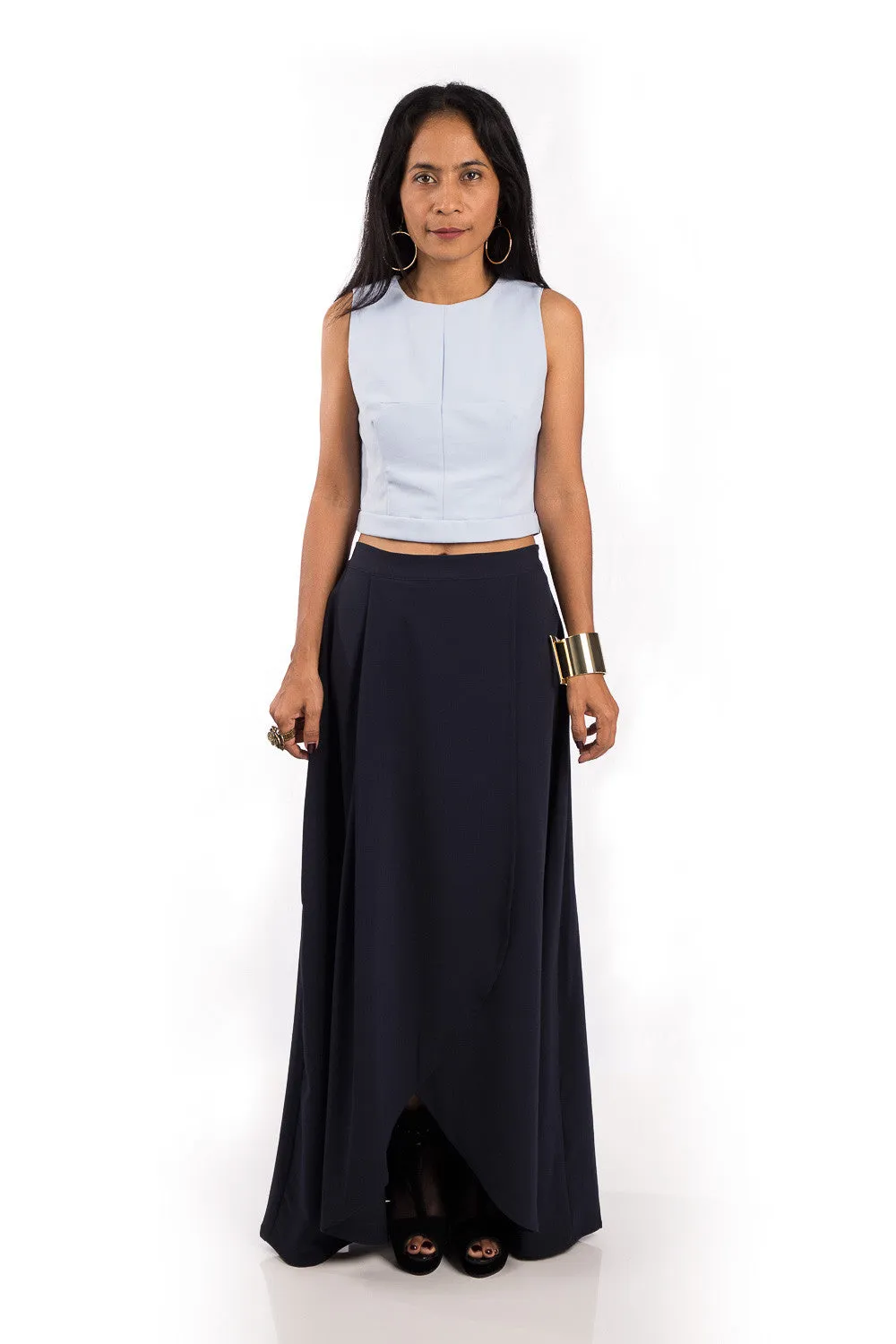 Navy Blue Skirt,  Split Skirt, Long Blue Skirt