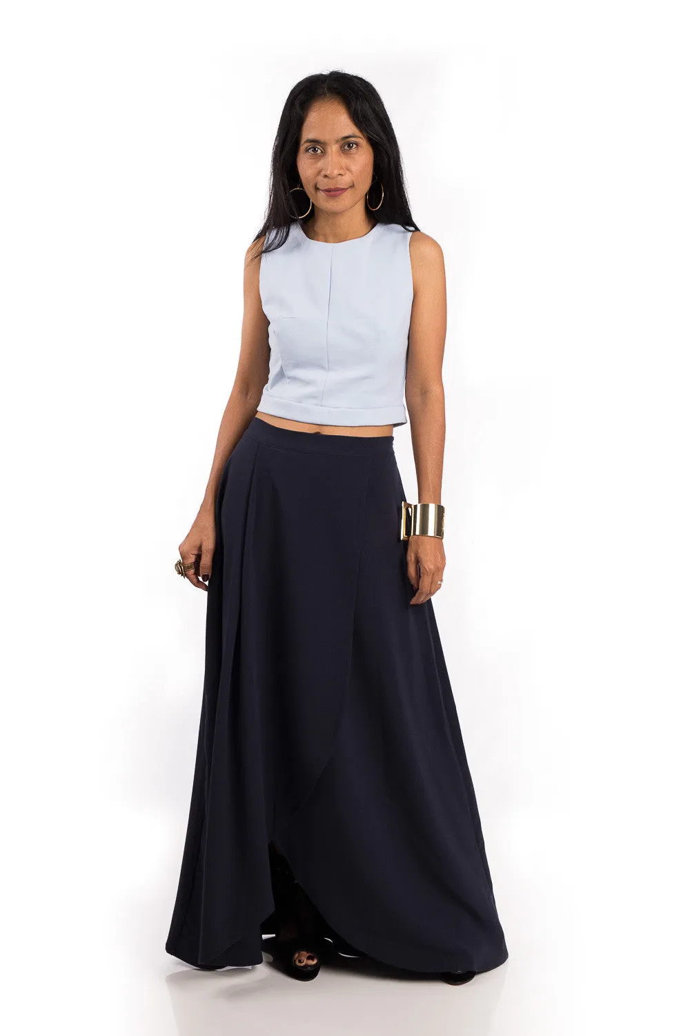 Navy Blue Skirt,  Split Skirt, Long Blue Skirt