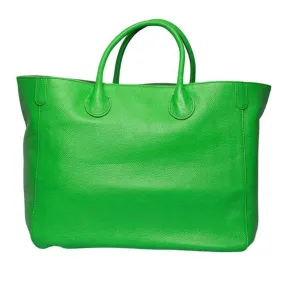 Neon Green Large Leather Tote Bag, Cowhide Leather Bag, Lady Fashion Bag Green, Leather Weekend Bag, Women Carry Out Bag, Gifts For Her