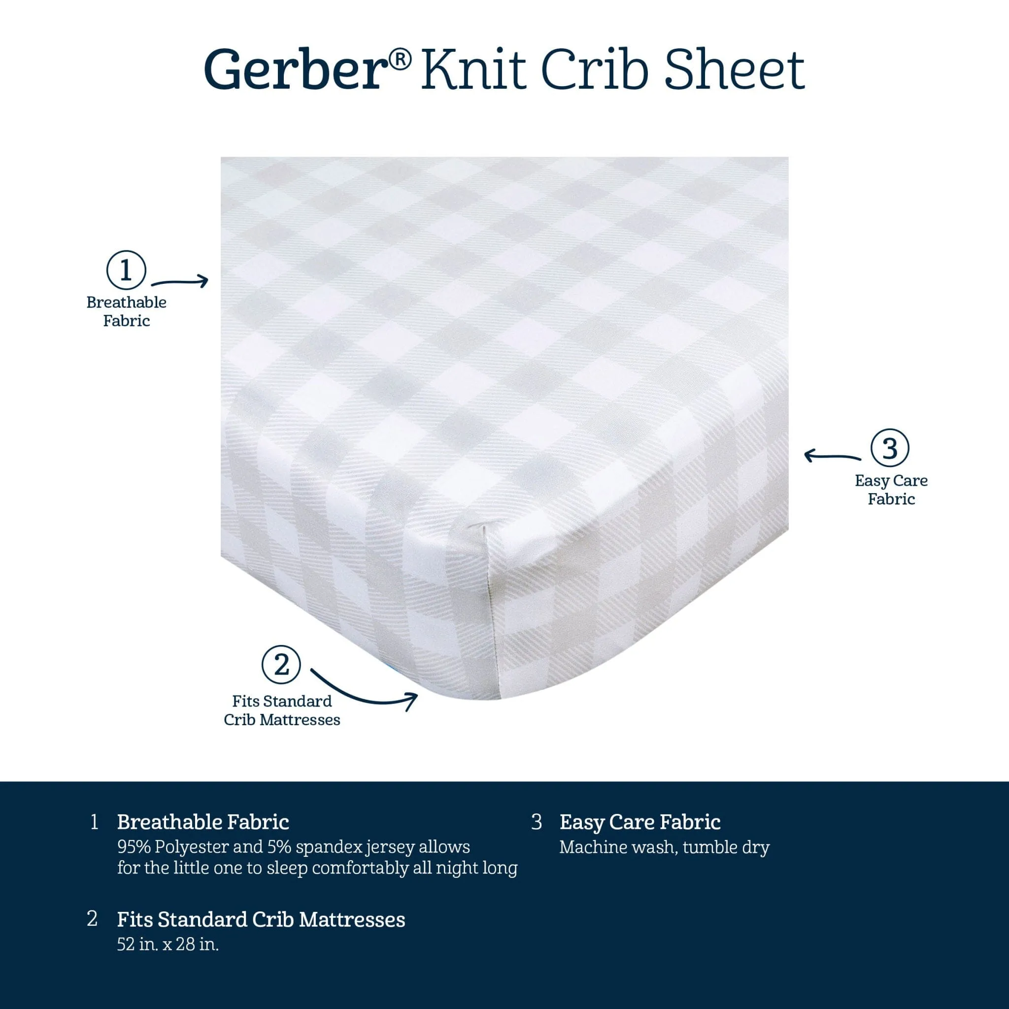 Neutral Gray Plaid Fitted Crib Sheet