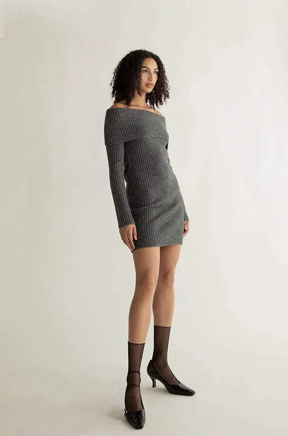 OFF SHOULDER RIB-KNIT MINI DRESS