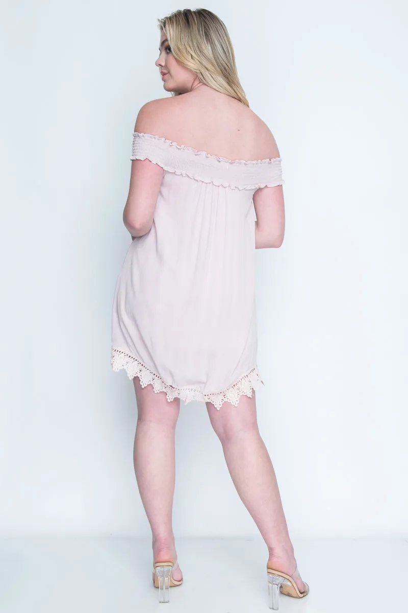 Off The Shoulder Mini Dress With lace Hemline and full lining* (8610)