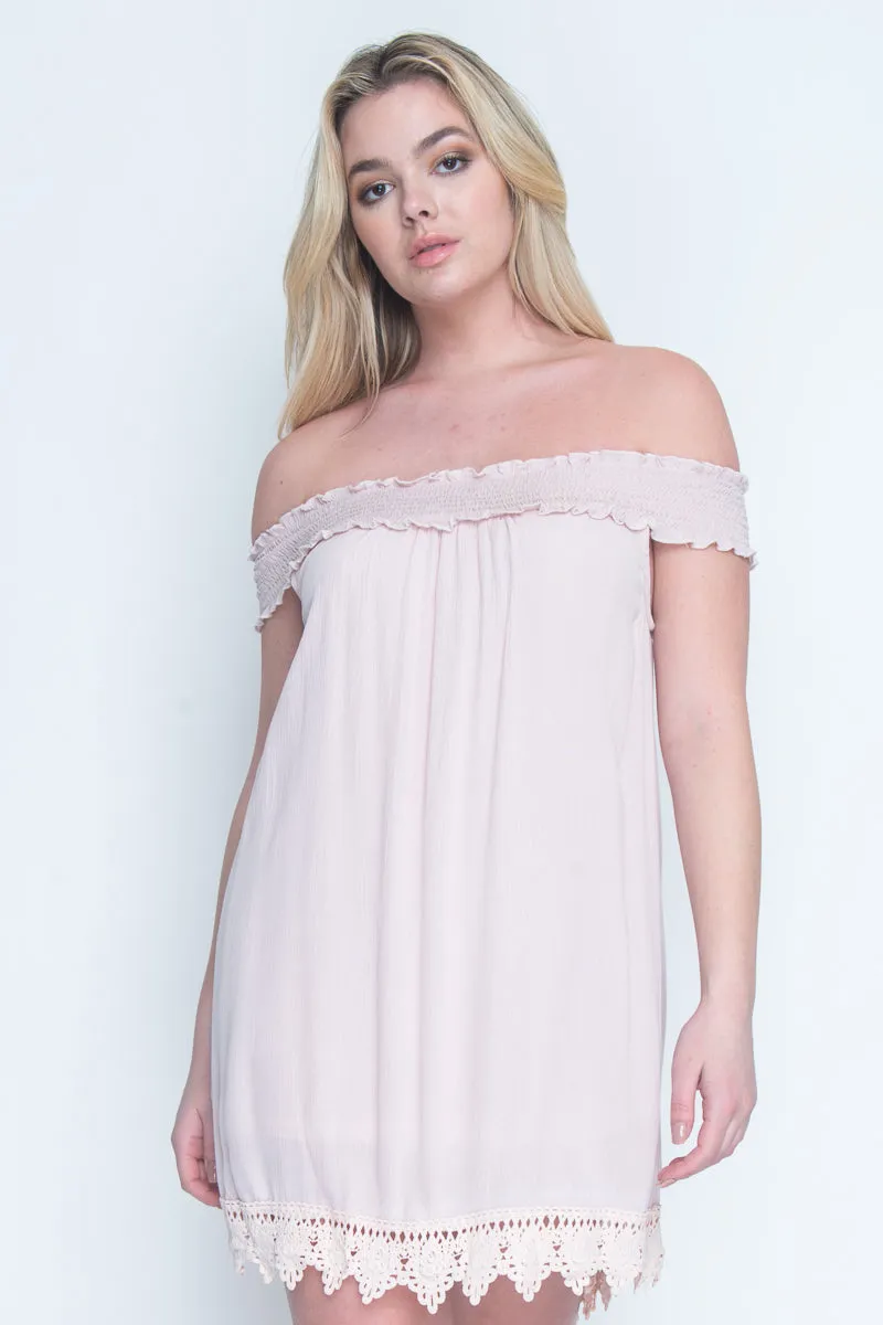 Off The Shoulder Mini Dress With lace Hemline and full lining* (8610)