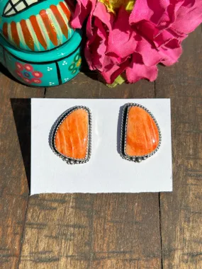 Orange Spiny Single Stone Earrings -E