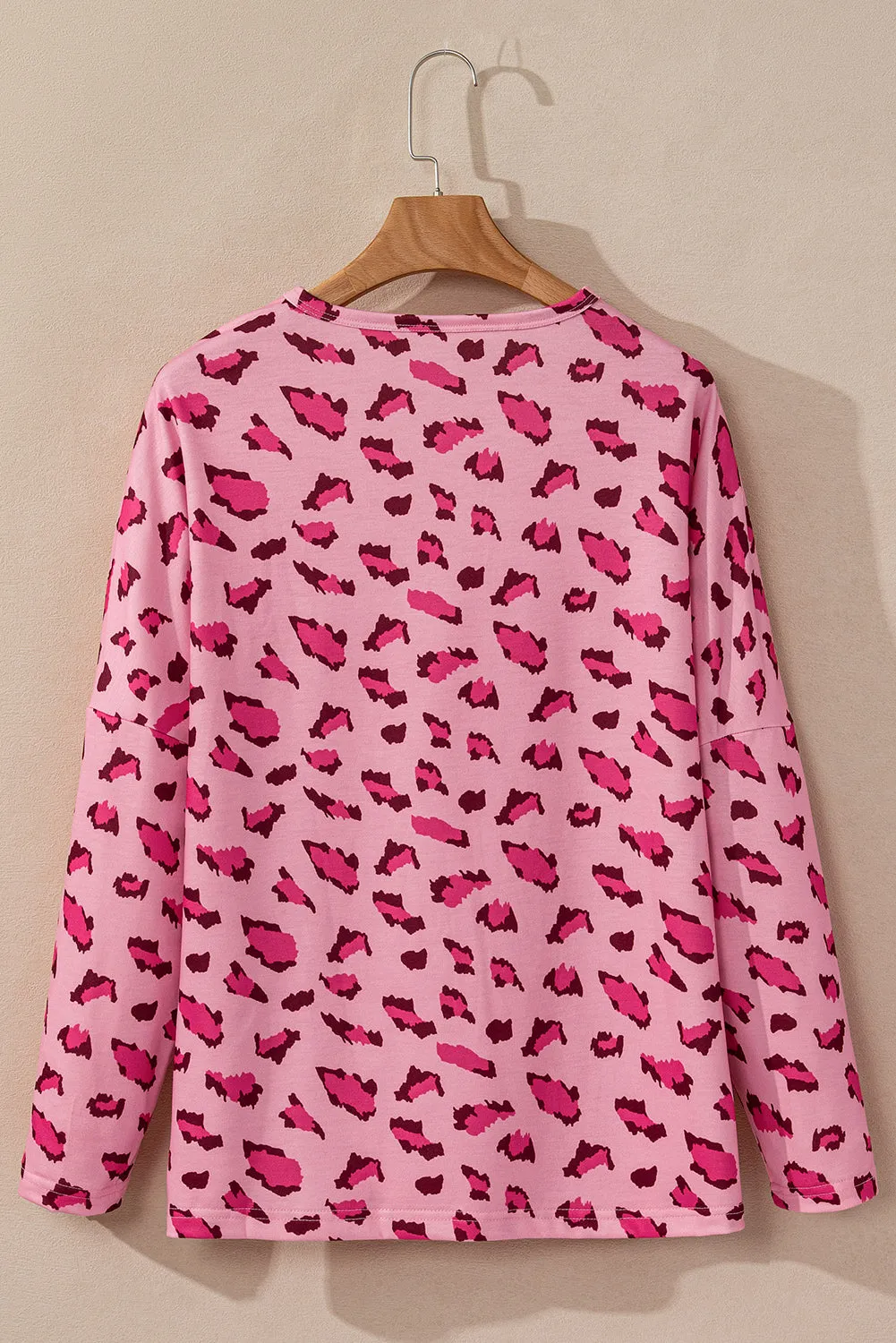 Pink Animal Print Stitching Loose Long Sleeve Top