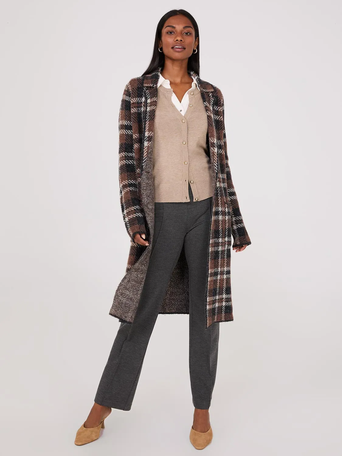 Plaid Jacquard Notch Collar One-Button Duster